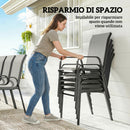 Set 9 Pezzi da Esterno con 8 Sedie Impilabili in Texteline e Tavolino da Caffè con Piano in Vetro Grigio Chiaro      
