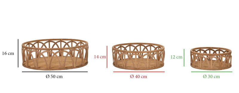 Set 3 Svuota Tasche Fuji Ø 50x16-40x14-30x12 cm in Rattan