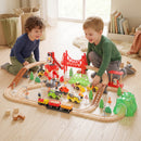 Trenino Giocattolo per Bambini 3+ Anni 86,1x76,1x25 cm 91 Pezzi con Gru Binari Veicoli e Personaggi in Legno Multicolore      