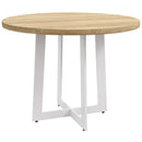 Tavolo da Pranzo Rotondo Moderno per 4 Persone Ø100x75 cm in MDF e Acciaio colore Legno Naturale e Bianco Seconda Scelta