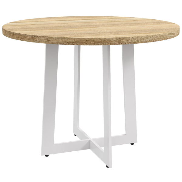 acquista Tavolo da Pranzo Rotondo Moderno per 4 Persone Ø100x75 cm in MDF e Acciaio colore Legno Naturale e Bianco Seconda Scelta