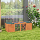 Conigliera in Legno con 2 Casette 140x52x46cm Recinto Centrale e Tetto Apribile Arancione