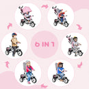 Triciclo per Bambini 1-5 Anni 102x49x102 cm con Maniglione e Tettuccio Regolabile Bianco e Rosa