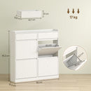 Scarpiera Slim 98x19,2x95,3 cm con 4 Ante a Ribalta e 2 Cassetti in Legno Bianco  