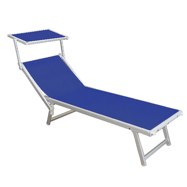 acquista Lettino Prendisole da Giardino in Alluminio con Tettuccio Vorghini Mare Blu