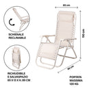 Sedia Gran RelaxImbottita Reclinabile E Richiudibile 65x90x110 cm in Acciaio PVC e Poliestere Avorio Rio Plus      