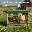 Nido per Galline Ovaiole 54,5x42,5x35,5 cm a 2 Aree con Base Rialzata Tetto e Fori di Ventilazione in Acciaio Argento      