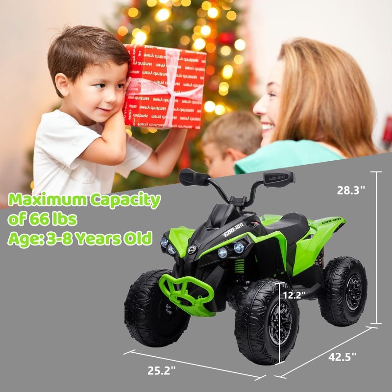 Quad Elettrico per Bambini Licenza Can-Am Renegade 12V ATV Telecomando e Ammortizzatori Verde  