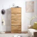 Scarpiera Salvaspazio 4 Ante a Ribalta 63x24x155h cm in Melaminico Venato a Rilievo Rovere