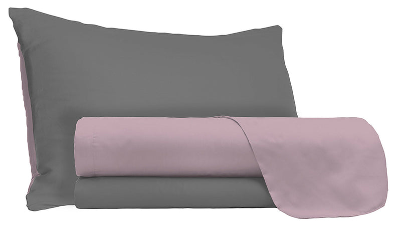 Set Lenzuola Sopra Sotto e Federe Doubleface Rosa Antico\/Fumo Varie Misure