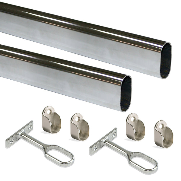 prezzo Set 2 Bastoni Appendiabiti per Armadi Ovali 140 cm in Acciaio Emuca Cromato