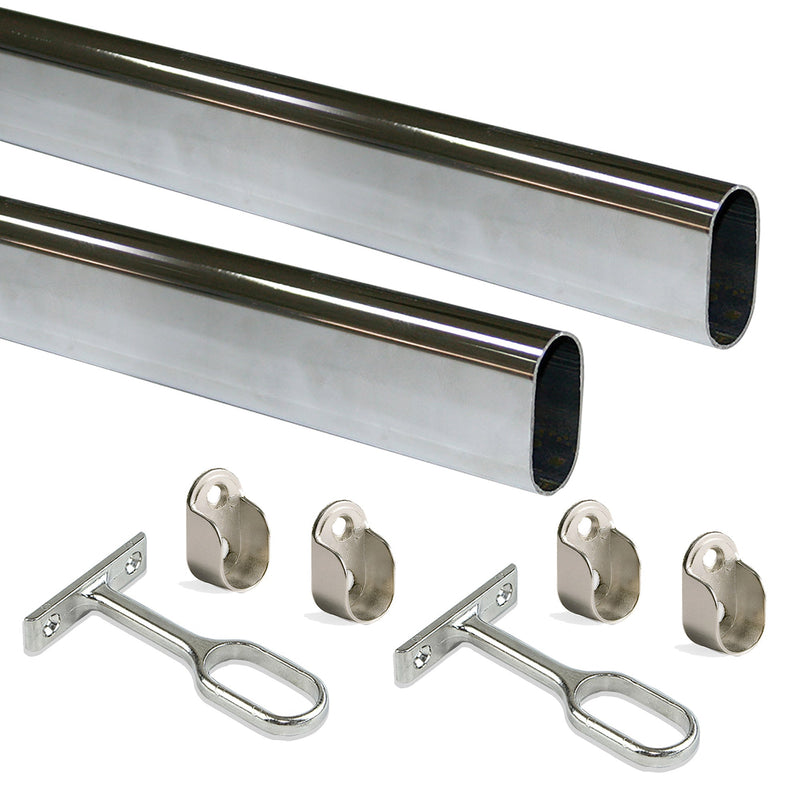 Set 2 Bastoni Appendiabiti per Armadi Ovali 140 cm in Acciaio Emuca Cromato