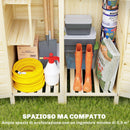Armadio da Esterno per Attrezzi 106x57x167 cm a 2 Zone con Ripiani Regolabili e Finestra in Legno di Abete Naturale      