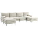 Divano 4 Posti Componibile Modulare 313x149x88 cm in Tessuto effetto Ciniglia Bianco Crema  