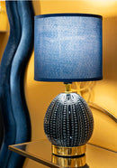 Lampada da Comodino Flavi Blu Ø15x30,5 cm in Ceramica e Ferro e Tessuto Blu      