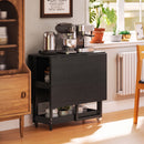 Tavolo Pieghevole 80-133x80x75 cm con Ruote Ribalte Laterali e Vani Aperti in Truciolato e Metallo Nero      