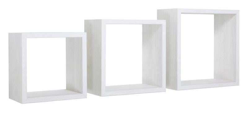 Set 3 Mensole da Parete Cubo in Fibra di Legno Incubo Rovere Sbiancato