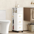 Mobiletto Bagno Salvaspazio 20x40x80 cm con Ruote 3 Cassetti e 5 Vani con Ripiani Regolabili Bianco      