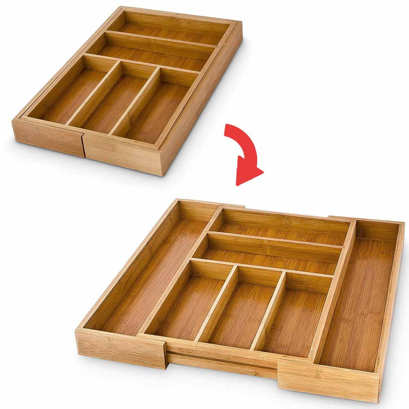 Portaposate Estensibile da Cassetto Cucina Porta Posate in Legno Bambù 46x30cm