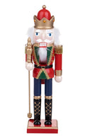 Soldato Schiaccianoci Natalizio con Bastone H30 cm in Legno