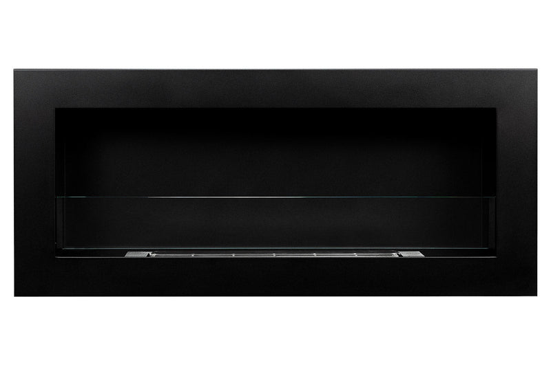 Camino a Bioetanolo da Parete 90x12x40 cm con Vetro in Acciaio Inox Nero