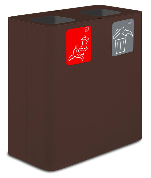 acquista Pattumiera Sistema di Raccolta Rifiuti 77x38xh80 cm In Acciaio Verniciato 2 Scomparti Marrone