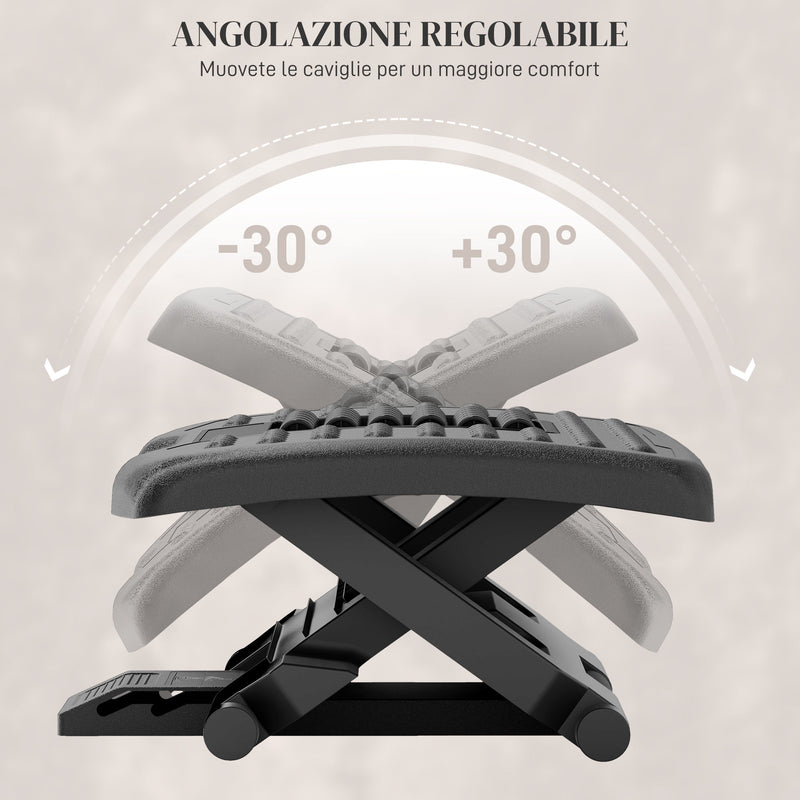 Poggiapiedi per Ufficio Ergonomico con Rulli Massaggianti Regolabile Nero 