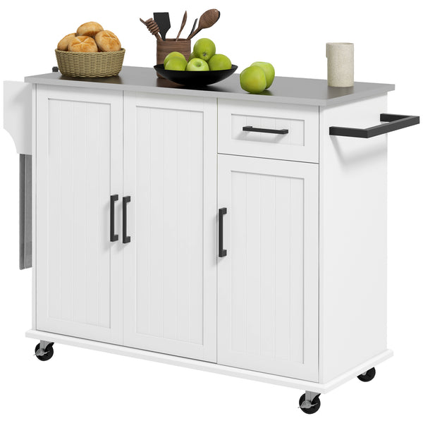 Carrello Isola da Cucina 128x45,5x91,5 cm in MDF e Acciaio Inox Bianco prezzo