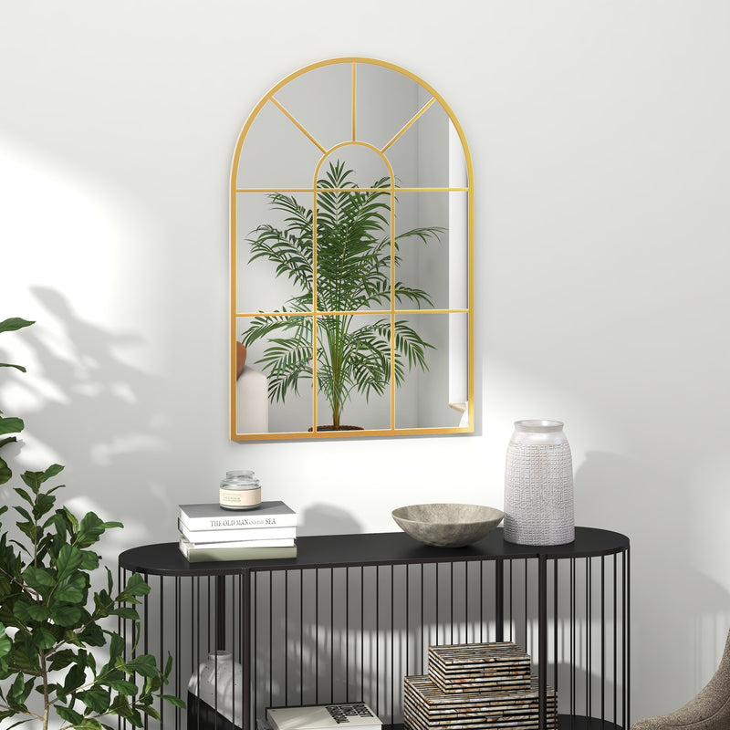 Specchio da Parete ad Arco 91x2x60 cm Stile Moderno in Vetro e Metallo Oro  