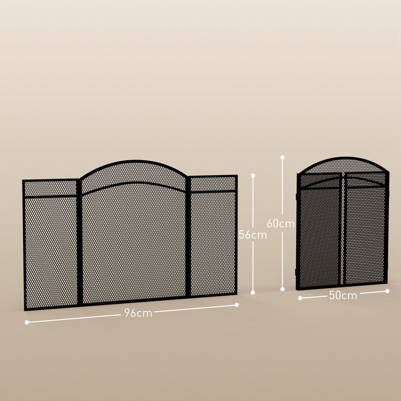 Parascintille con Antine 96x60cm Pieghevole a 3 Pannelli in Metallo Nero 