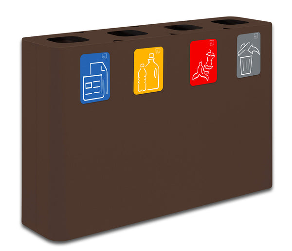 sconto Pattumiera Sistema di Raccolta Rifiuti 120x30xh80 cm In Acciaio Verniciato 4 Scomparti Marrone