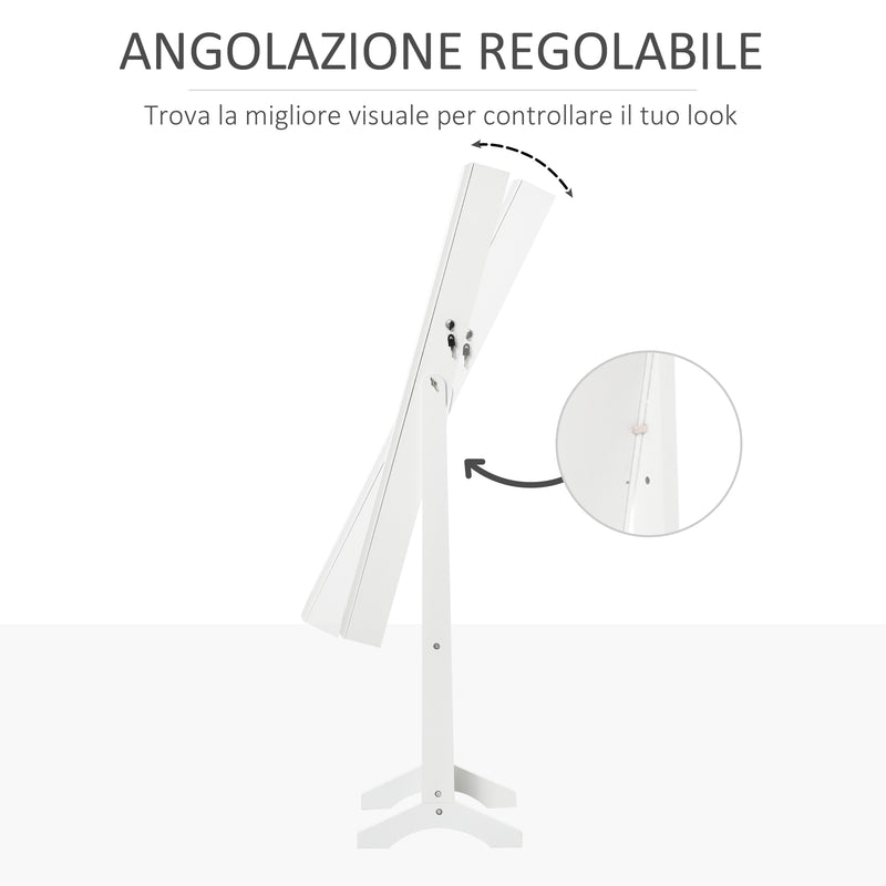 Specchio con Armadietto Portagioielli da Terra 46x36,5x151,5 cm con Serratura e Organizer in MDF Bianco  