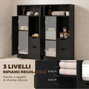 Mobile Bagno Slim 50x25x100 cm con Cassetti Ripiani Aperti e Armadietto in Truciolato Nero      