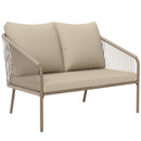 Divano da Giardino 2 Posti Stile Boho 112x72x76 cm con Cuscini Sfoderabili e Braccioli in Rattan PE e Acciaio Beige      