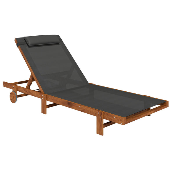 online Lettino Prendisole 84x200x101 cm Schienale Regolabile su 4 Posizioni in Legno e Textilene Nero