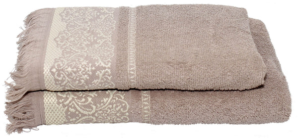 sconto Set Spugna Asciugamani Ospite + Salvietta Kate Frangia Panna