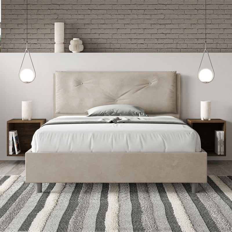Letto Matrimoniale Francese Imbottito in Microfibra Appia Large Sabbia Varie Misure