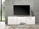 Mobile TV Moderno 3 Ante con Serigrafie e Specchi Vittoria 180,5x40,5x56,5 cm Bianco Lucido