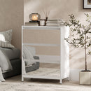 Cassettiera a Specchio Moderna 60x35x80 cm con 3 Cassetti in Pannello Truciolato e Vetro Bianca      