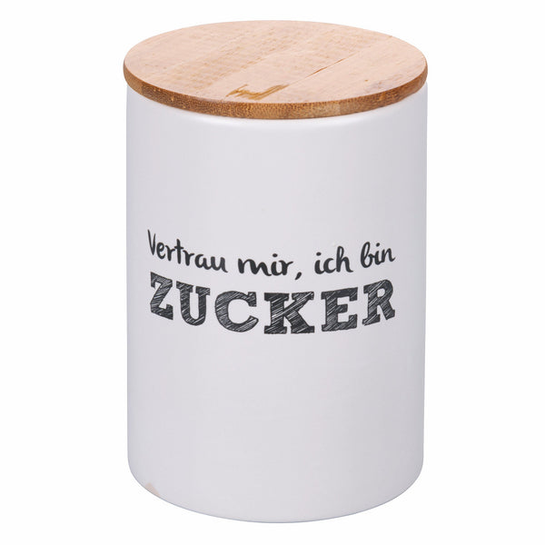 acquista Barattolo Zucchero con Scritta Ø10x15 cm in Dolomite con Coperchio in Bambù VdE Tivoli 1996