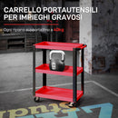 Carrello Porta Attrezzi a 3 Ripiani 70,5x35x82,5 cm in Metallo e PP Rosso e Nero      