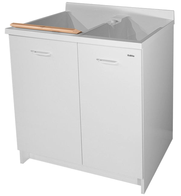 acquista Mobile Lavatoio 80x60x85cm 2 Ante 2 Vasche Asse in Legno Montegrappa Edilla Bianco con Cesto