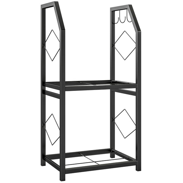 Portalegna da Interno Esterno a 2 Livelli con 3 Ganci 41x30x81cm in Metallo Nero online