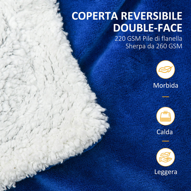 Sherpa Coperta Con Maniche E Cappuccio – 120x80 Cm, Morbida Flanella Esterna E Velluto Interno, Con Tasche, Per Uomo E Donna, Blu