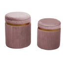 Set 2 Pouf Contenitore Ø35 cm e Ø39 cm in Tessuto Velluto Rosa