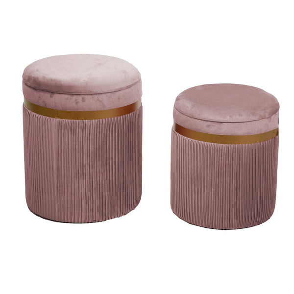 Set 2 Pouf Contenitore Ø35 cm e Ø39 cm in Tessuto Velluto Rosa acquista