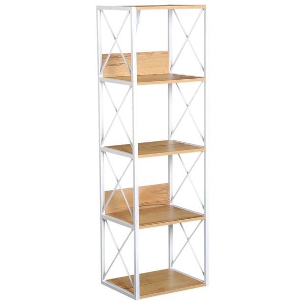 online Libreria Scaffale 5 Ripiani con Struttura in Acciaio Bianco e Ripiani in Legno 40x35x143.5 cm