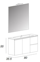 Mobile Bagno Sospeso 80 cm Lavabo e Specchio Tavassi Urano Bianco Lucido