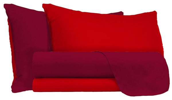 acquista Set Lenzuola Sopra Sotto e Federe Doubleface Rosso\/Bordeaux