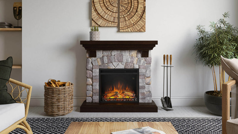 Camino Elettrico da Pavimento Effetto Fiamma 1500W Tagu Reino Roccia Grigio